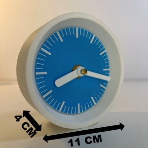 Ceas de birou - Mecanism SILENTIOS – DECORADI®, Eco-friendly, Design Modern, Colectie Kaleia, Alb / Albastru, Diametru 11cm – Cadou sau Ceas de camera decorativ cu design modern, Printat 3D din PLA ECO (plastic biodegradabil) - Img 6