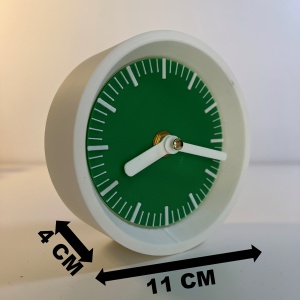 Ceas de birou - Mecanism SILENTIOS – DECORADI®, Eco-friendly, Design Modern, Colectie Kaleia, Alb / Verde, Diametru 11cm – Cadou sau Ceas de camera decorativ cu design modern, Printat 3D din PLA ECO (plastic biodegradabil) - Img 6