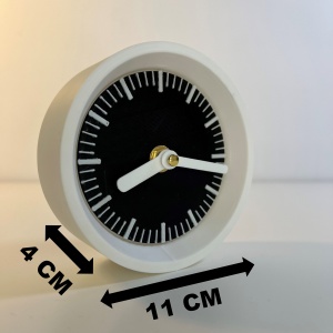 Ceas de birou - Mecanism SILENTIOS – DECORADI®, Eco-friendly, Design Modern, Colectie Kaleia, Alb /Negru, Diametru 11cm – Cadou sau Ceas de camera decorativ cu design modern, Printat 3D din PLA ECO (plastic biodegradabil) - Img 6