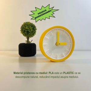 Ceas de birou - Mecanism SILENTIOS – DECORADI®, Eco-friendly, Design Modern, Colectie Spectrum, Alb / Galben, Diametru 11cm – Cadou sau Ceas de camera decorativ cu design modern, Printat 3D din PLA ECO(plastic biodegradabil) - Img 3
