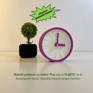 Ceas de birou - Mecanism SILENTIOS – DECORADI®, Eco-friendly, Design Modern, Colectie Spectrum, Alb / Mov, Diametru 11cm – Cadou sau Ceas de camera decorativ cu design modern, Printat 3D din PLA ECO(plastic biodegradabil) - Img 3