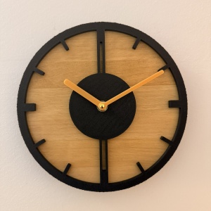 Ceas decorativ de perete, Mecanism SILENTIOS, DECORADI®, Diametru 21 cm, Cadran din LEMN NATURAL, Eco-friendly, Design Modern, Negru, Printat 3D din PLA ECO(plastic biodegradabil)