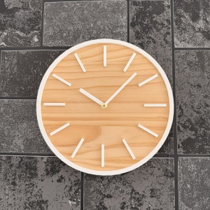 Ceas decorativ de perete, Mecanism SILENTIOS, DECORADI®, Diametru 26 cm, Cadran din LEMN NATURAL, Eco-friendly, Design Modern, Alb, Printat 3D din PLA ECO(plastic biodegradabil)