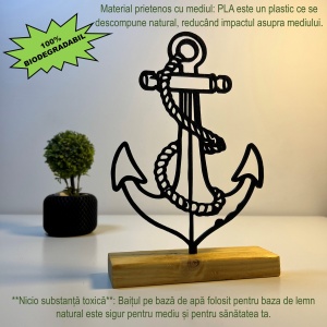 Decoratiune Casa, Ancora – DECORADI®, Eco-friendly, Baza din Lemn Natural, Design Modern, Negru 21cm – Cadou sau Decoratiune de interior ideala pentru iubitorii de navigatie, etc. Printat 3D din PLA ECO (plastic biodegradabil) - Img 3