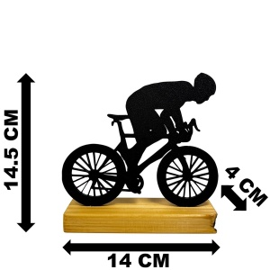 Decoratiune Casa, Biciclist – DECORADI®, Eco-friendly, Baza din Lemn Natural, Design Modern, Negru 14.5cm – Cadou sau Decoratiune de interior ideala pentru ciclisti, Printat 3D din PLA Eco(plastic biodegradabil) - Img 6