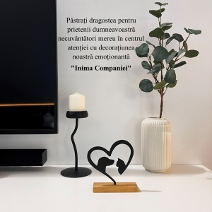 Decoratiune Casa, Caine si pisica in inimioara – DECORADI®, Eco-friendly, Baza din Lemn Natural, Design Modern, Negru 20cm – Cadou sau Decoratiune de interior ideala pentru iubitorii de animale, Printat 3D din PLA Eco (plastic biodegradabil) - Img 4