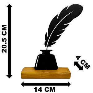 Decoratiune Casa, Calimara cu pana de scris – DECORADI®, Eco-friendly, Baza din Lemn Natural, Design Abstract, Negru 20.5cm – Cadou sau Decoratiune de interior ideala pentru iubitorii scrisului, Printat 3D din PLA (plastic biodegradabil) - Img 6