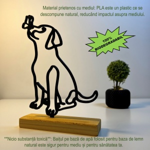 Decoratiune Casa, Catel cu fluture pe nas – DECORADI®, Eco-friendly, Baza din Lemn Natural, Design Modern, Negru 20.5cm – Cadou sau Decoratiune de interior ideala pentru iubitorii de animale, Printat 3D din PLA (plastic biodegradabil) - Img 3