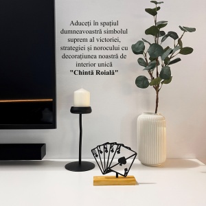 Decoratiune Casa, Chinta Roiala – DECORADI®, Eco-friendly, Baza din Lemn Natural, Design Modern, Negru 14cm – Cadou sau Decoratiune de interior pentru pasionatii de poker, Printat 3D din PLA Eco (plastic biodegradabil) - Img 4