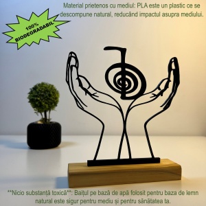 Decoratiune Casa, Cho Ku Rei – DECORADI®, Eco-friendly, Baza din Lemn Natural, Design Modern, Negru 16.5cm – Cadou sau Decoratiune de interior ce amplifica, protejeaza si curata energia locuintei, Printat 3D din PLA(plastic biodegradabil) - Img 3