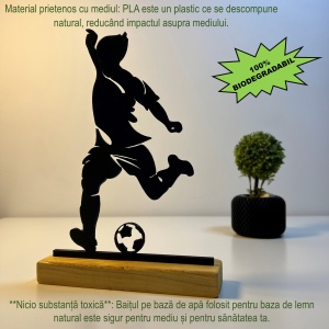 Decoratiune Casa, Fotbalist – DECORADI®, Eco-friendly, Baza din Lemn Natural, Design Abstract, Negru 21cm – Cadou sau Decoratiune de interior ideala pentru iubitorii de sport, Printat 3D din PLA Eco (plastic biodegradabil) - Img 3
