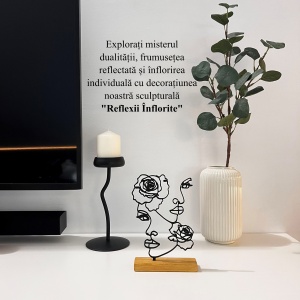 Decoratiune Casa, Gemene si trandafiri – DECORADI®, Eco-friendly, Baza din Lemn Natural, Design Abstract, Negru 21cm – Cadou sau Decoratiune de interior cu design modern, Printat 3D din PLA ECO (plastic biodegradabil) - Img 4