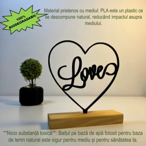 Decoratiune Casa, Inima LOVE – DECORADI®, Eco-friendly, Baza din Lemn Natural, Cadoul Perfect pentru persoana IUBITA, Negru 15cm – Decoratiune de interior cu Design Modern, Printat 3D din PLA Eco (plastic biodegradabil) - Img 3