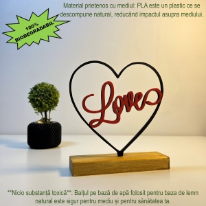 Decoratiune Casa, Inima LOVE – DECORADI®, Eco-friendly, Baza din Lemn Natural, Cadoul Perfect pentru persoana IUBITA, Negru / Rosu 15cm – Decoratiune de interior cu Design Modern, Printat 3D din PLA Eco (plastic biodegradabil) - Img 3