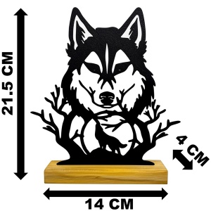 Decoratiune Casa, Lup – DECORADI®, Eco-friendly, Baza din Lemn Natural, Design Modern, Negru 21.5cm – Cadou sau Decoratiune de interior ideala pentru iubitorii de animale, Printat 3D din PLA ECO (plastic biodegradabil) - Img 6