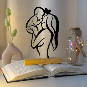 Decoratiune Casa, Mama si Bebe – DECORADI®, Eco-friendly, Baza din Lemn Natural, Design Abstract, Negru 20cm – Cadou sau Decoratiune de interior ideala pentru mamici, Printat 3D din PLA Eco (plastic biodegradabil)