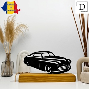 Decoratiune Casa, Masina Clasica Anii '40 – DECORADI®, Eco-friendly, Baza din Lemn Natural, Cadou sau Decoratiune de interior pentru ideala iubitorii de masini, Design Modern, Negru 9cm, Printat 3D din PLA Eco (plastic biodegradabil) - Img 2