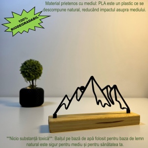 Decoratiune Casa, Munti – DECORADI®, Eco-friendly, Baza din Lemn Natural, Design Abstract, Negru 9cm – Cadou sau Decoratiune de interior ideala pentru iubitorii de drumetii in natura, Printat 3D din PLA (plastic biodegradabil) - Img 3
