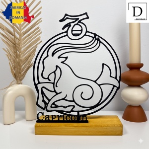 Decoratiune Casa, zodia CAPRICORN – DECORADI®, Eco-friendly, Baza din Lemn Natural, Design Abstract, Negru 19 cm – Cadou sau Decoratiune de interior cu design modern, Printat 3D din PLA Eco (plastic biodegradabil) - Img 2