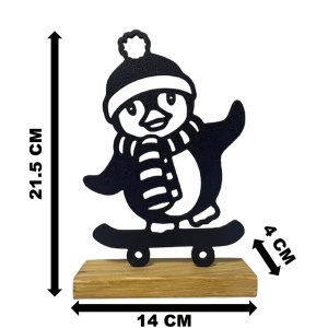 Decorațiune Crăciun, Pinguin pe Skateboard – Eco-friendly, Baza din Lemn Natural, Negru 21.5cm, Handmade, Decor Interior Birou, Sufragerie, Cadou Crăciun, Printat 3D din PLA Eco (plastic biodegradabil), DECORADI® - Img 6