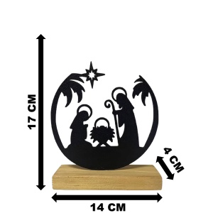 Decorațiune Crăciun, Scenă Nașterea Domnului – Eco-friendly, Baza din Lemn Natural, Negru 17cm, Handmade, Decor Interior Birou, Sufragerie, Cadou Crăciun, Printat 3D din PLA Eco (plastic biodegradabil), DECORADI® - Img 6