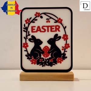 Decoratiune Easter, Eco-friendly, Baza din Lemn Natural, Multicolor, 19.5 cm, Handmade, Decor Interior Birou, Sufragerie, Cadou Paste, Printat 3D din PLA Eco (plastic biodegradabil), DECORADI® - Img 2