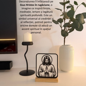 Decoratiune religioasa 3D Iisus Hristos in rugaciune, DECORADI, Alb/Negru, Lemn natural, 17x14x4cm - Img 4