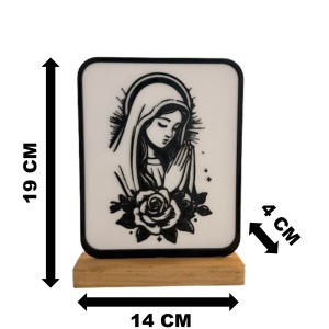 Decoratiune religioasa Fecioara Maria in rugaciune – DECORADI®, Eco-friendly, Baza din Lemn Natural, Design Modern, Alb / Negru 19 cm – Cadou sau Decoratiune de interior spirituala si minimalista, Printat 3D din PLA Eco (plastic biodegradabil) - Img 6