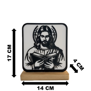 Decoratiune religioasa Iisus Hristos, DECORADI, Baza din lemn natural, Alb/Negru, 17 cm - Img 6