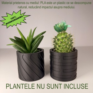 Set 2 Ghivece pentru plante mici (plantele nu sunt incluse), Diametru intern 6 cm, Negru, Printat 3D din PLA ECO(plastic biodegradabil) - Img 3