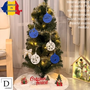 Set 5 ornamente brad Craciun Eco-friendly, Alb/Albastru, diametru 9 cm, Cadou Crăciun, Printat 3D din PLA Eco (plastic biodegradabil), DECORADI® - Img 2