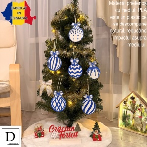 Set 6 ornamente brad Craciun Eco-friendly, Alb/Albastru, diametru 9 cm, Cadou Crăciun, Printat 3D din PLA Eco (plastic biodegradabil), DECORADI® - Img 2