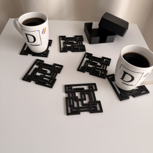 Set 6 suporturi / coastere pahare, patrat, 9 X 9 cm, Negru, cutie inclusa, imprimate 3D - Img 5