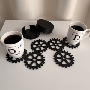 Set 6 suporturi / coastere pahare, rotund, diametru 10 cm, negru, cutie inclusa, imprimate 3D - Img 5