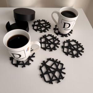 Set 6 suporturi / coastere pahare, rotund, diametru 10 cm, negru, cutie inclusa, imprimate 3D - Img 5