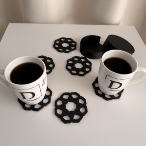 Set 6 suporturi / coastere pahare, rotund, diametru 9 cm, negru, cutie inclusa, imprimate 3D - Img 5