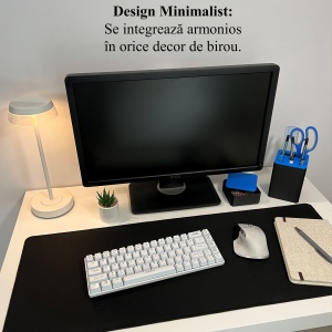 Set organizator de birou multifunctional, Suport 6 instrumente de scris si accesorii (12 X 9 X 9 CM) + Cutiuta suplimentara cu capac (4 X 9 X 9 CM), Albastru/Negru, imprimat 3D din PLA (Bioplastic) - Img 4