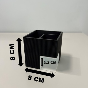 Suport articole birou 2 in 1, Multifunctional, Suport instrumente de scris si accesorii + compartiment inferior fix, Alb/Negru, 8 CM, imprimat 3D din PLA (Bioplastic) - Img 6