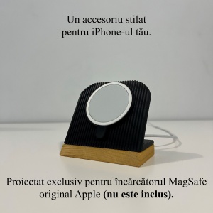 Suport Incarcare compatibil cu MagSafe original Apple (Incarcatorul MagSafe nu este inclus), Negru, Baza din lemn natural, imprimati 3D din PLA (Bioplastic) - Img 4
