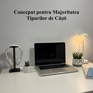 Suport pentru casti de birou, Negru, Aluminiu eloxat, imprimat 3D din PLA (Bioplastic), Material moale - Img 5