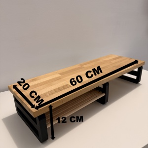 Suport pentru monitor, polita suplimentara, 60 X 20 X 12 CM, Picioare printate 3D din PLA (Bioplastic), Negru, Panou din lemn natural (Fag) - Img 6