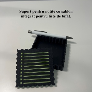 Suport pentru notite de birou cu spatiu dedicat pentru pixuri + sablon pentru liste personalizate, Negru, 9.5 cm, imprimat 3D din PLA (Bioplastic) - Img 4