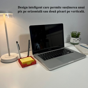 Suport pentru notite de birou cu spatiu dedicat pentru pixuri + sablon pentru liste personalizate, Rosu,9.5 cm, imprimat 3D din PLA (Bioplastic) - Img 6