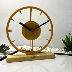 Ceas de birou - Mecanism SILENTIOS – DECORADI®, Eco-friendly, Bază din Lemn Natural, Design Abstract, Auriu 21.5 cm – Cadou sau Ceas de camera decorativ cu design modern, Printat 3D din PLA Eco (plastic biodegradabil) - Img 2