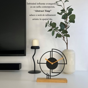 Ceas de birou - Mecanism SILENTIOS – DECORADI®, Eco-friendly, Baza din Lemn Natural, Design Abstract, Negru 22 cm – Cadou sau Ceas de camera decorativ cu design modern, Printat 3D din PLA ECO(plastic biodegradabil) - Img 5