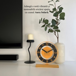 Ceas de birou - Mecanism SILENTIOS – DECORADI®, Eco-friendly, Baza din Lemn Natural, Afisare cu cifre arabe, Design Abstract, Auriu / Negru 22 cm – Cadou sau Ceas de camera decorativ cu design modern, Printat 3D din PLA(plastic biodegradabil) - Img 5