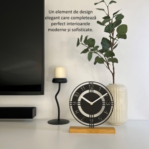 Ceas de birou - Mecanism SILENTIOS – DECORADI®, Eco-friendly, Baza din Lemn Natural, Afisare cu cifre arabe, Design Abstract, Negru 22.5 cm – Cadou sau Ceas de camera decorativ cu design modern, Printat 3D din PLA (plastic biodegradabil) - Img 5