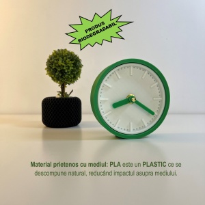 Ceas de birou - Mecanism SILENTIOS – DECORADI®, Eco-friendly, Design Modern, Colectie Spectrum, Alb / Verde deschis, Diametru 11cm – Cadou sau Ceas de camera decorativ cu design modern, Printat 3D din PLA ECO(plastic biodegradabil) - Img 3
