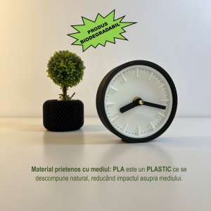 Ceas de birou - Mecanism SILENTIOS – DECORADI®, Eco-friendly, Design Modern, Colectie Spectrum, Alb / Negru, Diametru 11cm – Cadou sau Ceas de camera decorativ cu design modern, Printat 3D din PLA ECO(plastic biodegradabil) - Img 3
