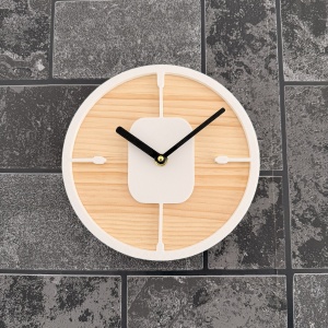 Ceas decorativ de perete, Mecanism SILENTIOS, DECORADI®, Diametru 21 cm, Cadran din LEMN NATURAL, Eco-friendly, Design Modern, Alb, Printat 3D din PLA ECO(plastic biodegradabil)